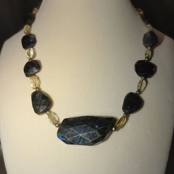 Sterling Silver Labradorite Necklace Blue Large Stone Artisan Natural Gemstone - Picture 4 of 16